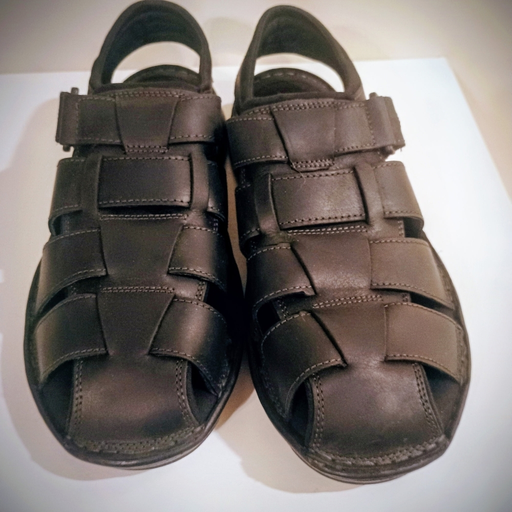 Rockport Mens Black Leather Fisherman Sandals